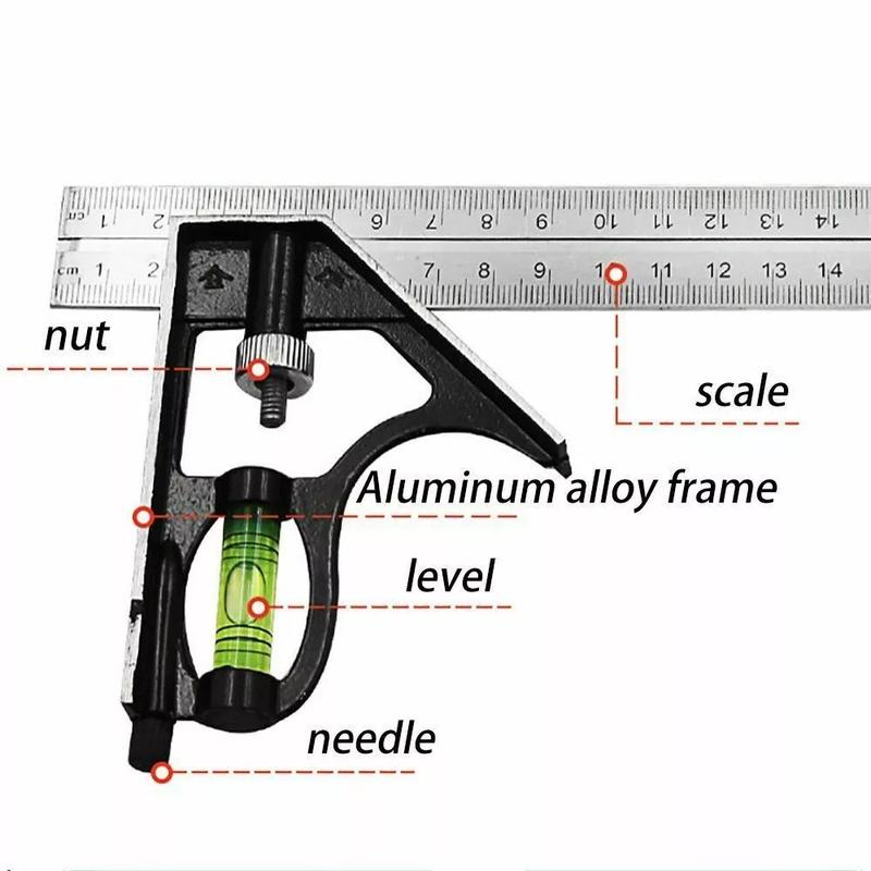 300mm (12") Adjustable Engineers Combination Try Square Set Right Angle Ruler UK 1
