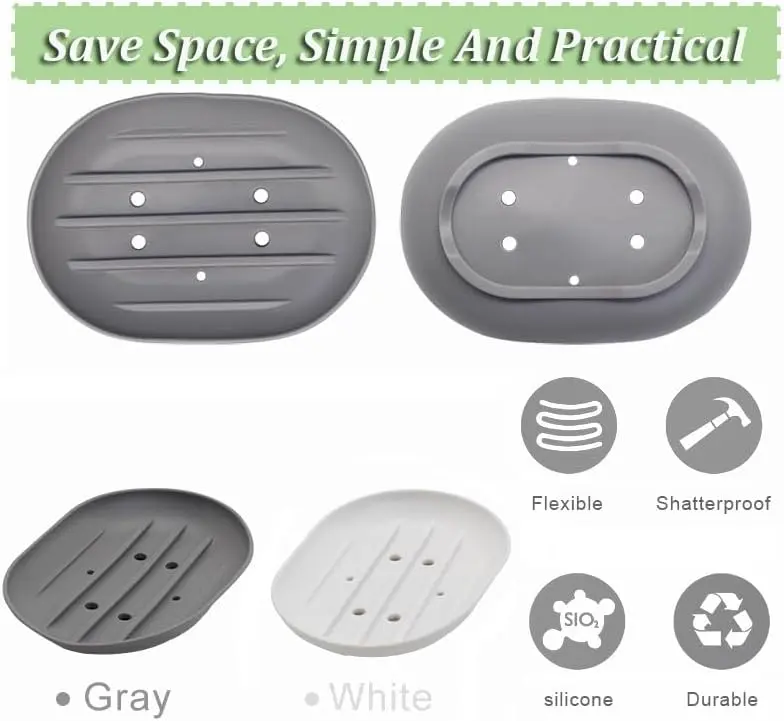 2PCS Silicone Soap Dish, Anti-Slip Soap Holder Flexible, Non-slip and Portable Shower Soap Box, Self Draining Shower Soap Dish for Shower, Bathroom, Kitchen Sponges, Easy Cleaning 5