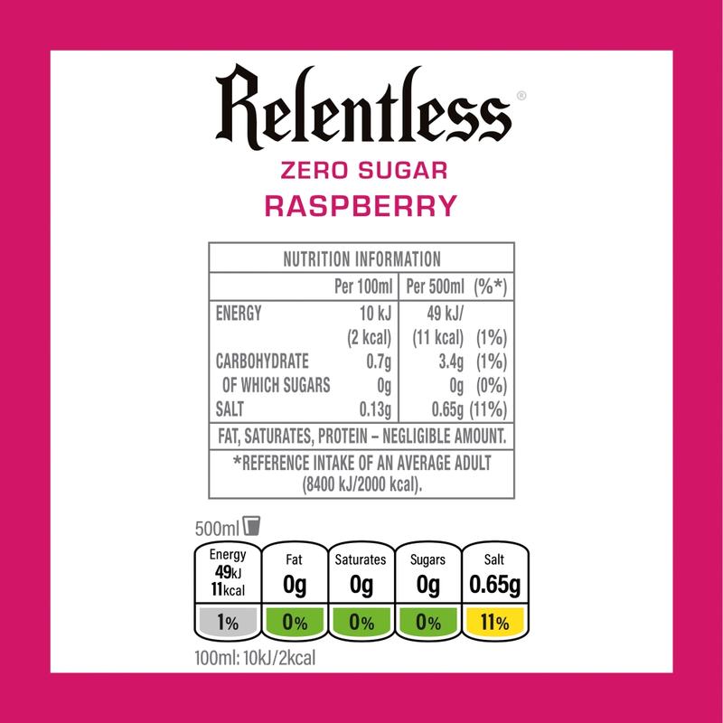 Relentless Energy Drink Raspberry Zero 500ml 12 Pack £1 3