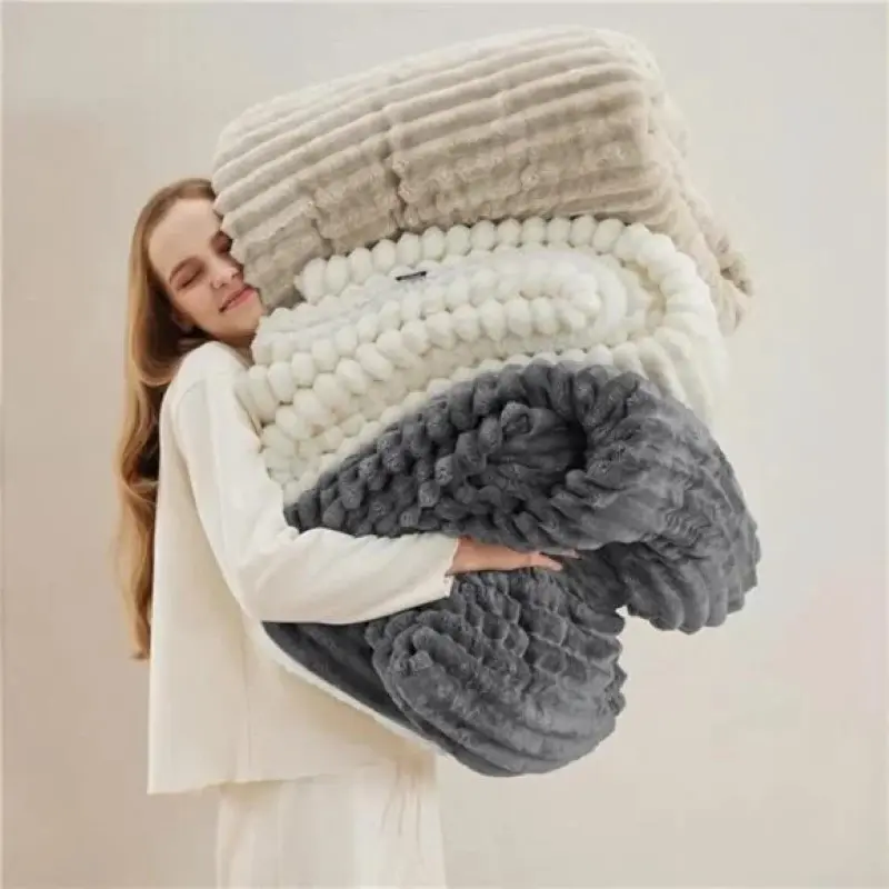 Chunky Cord Ribbed Throw - Soft Fleece Blanket Faux Fur for Sofa, Bed, and Chair - Large, Warm, Fluffy & Cozy Blanket for Home, Couch, or Travel - Super Soft Ribbed Fleece Throw for Comfort and Warmth - Perfect for Settee & Sofa Bedding 2