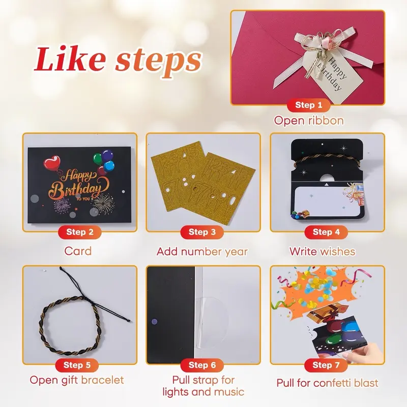 Birthday Popup Greeting Card with Lights, Music, and Candle Gift Bracelet 2