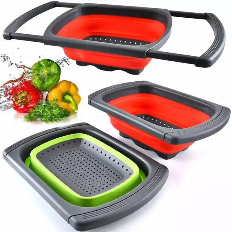 sink drain strainer- Silicone Sink Strainer Colander Extendable Collapsible Space Saving Sieve Basket