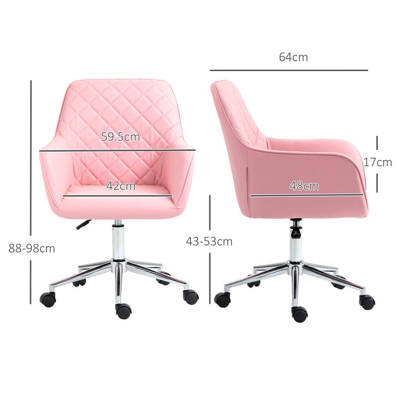 Vinsetto Office Desk Chair, Leather-Feel Fabric Computer Swivel Chair with Rolling Wheels and Adjustable Height for Home, Pink 4