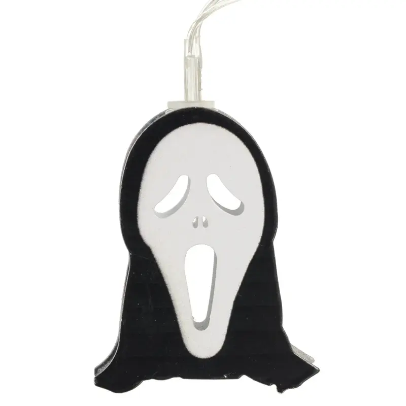 10 Ghost Face String Lights LED Halloween Party Decorations Set Steel with Transparent Battery Box Lightweight Indoors Outdoors 2