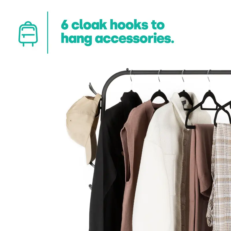 Clothes Storage Rail with Hooks & Shoe Rack - Black 3