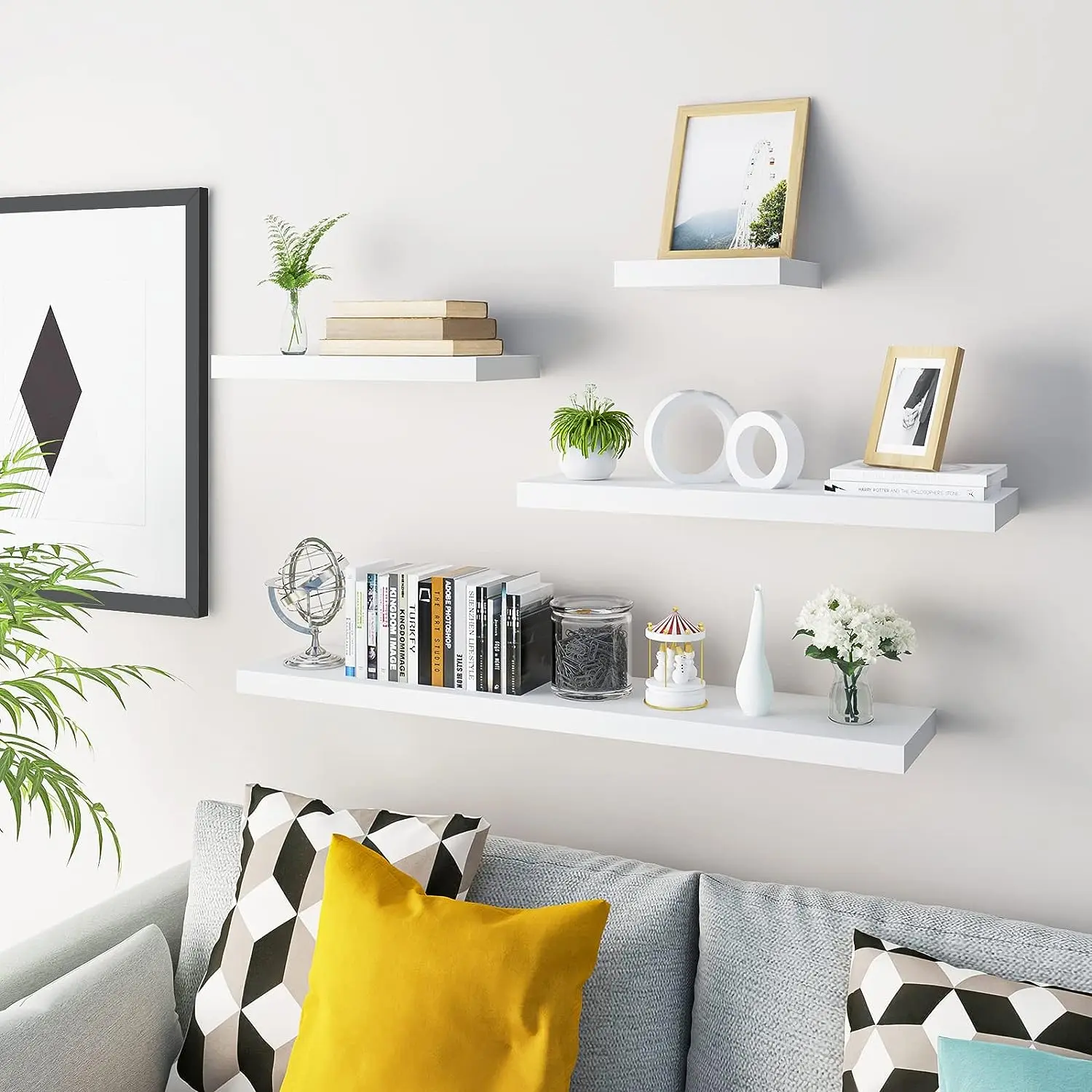 WOLTU Floating Shelves, White Floating Shelves for Wall with Strong Bracket,Ideal Home Decor Accessories for Bedroom,Living Room,Office,Bathroom,Kitchen,Wood Wooden