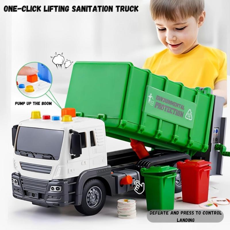 Friction Powered Waste Management Recycling Garbage Truck Toy with Trash Cans, Light & Sound - Educational Birthday Gift for Kids and Toddlers 1
