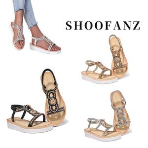 SHOOFANZ Women's Summer Sandals Comfortable Casual Sandals For Women Bohemian Round Toe Flat Sandals Fashion Beaded Sandals Ladies Beach Holiday Sandals comfortsandals