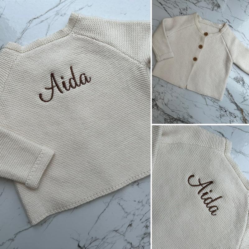 Girls Beige Cardigan with Embroidered Name, Personalised. baby clothes 4