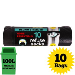 Tidyz 10 x 100L Refuse Sacks Medium Strength and Extra Strong with Drawstring Closure Bin Bags normal thick trash bags normal durable Cleaning