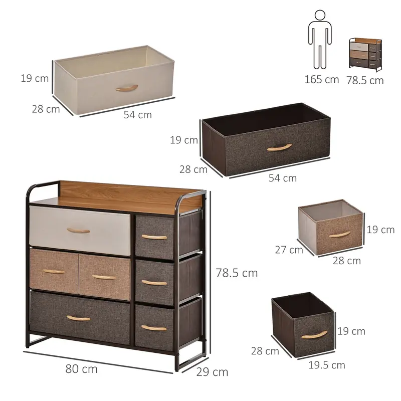 7-Drawer Dresser, Fabric Chest of Drawers, 3-Tier Storage Organizer for Bedroom Hallway Entryway, Tower Unit with Steel Frame Wooden Top 2