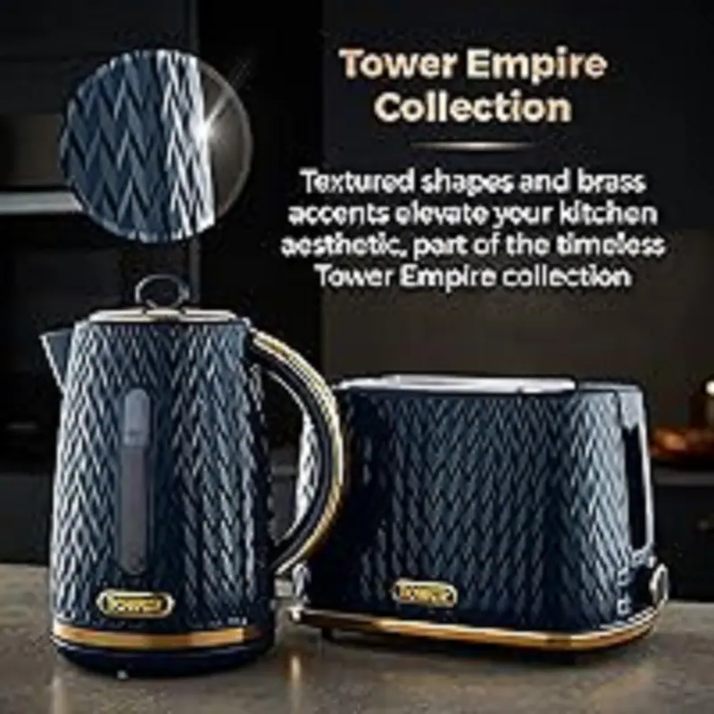 Tower T10052MNB Empire 1.7 Litre Kettle with Rapid Boil, Removable Filter, 3000W, Midnight Blue with Brass Accents 8