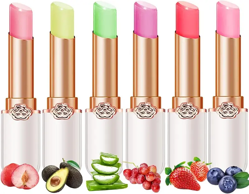 6 Packs Jelly Lipstick Set, Fruit Color Change Lip Balm Set, Peach Aloe Vera Strawberry Blueberry Avocado Grape Color Change Lip Balm, Long Lasting Moisturizer Lip Makeup Set (6PCS) 0