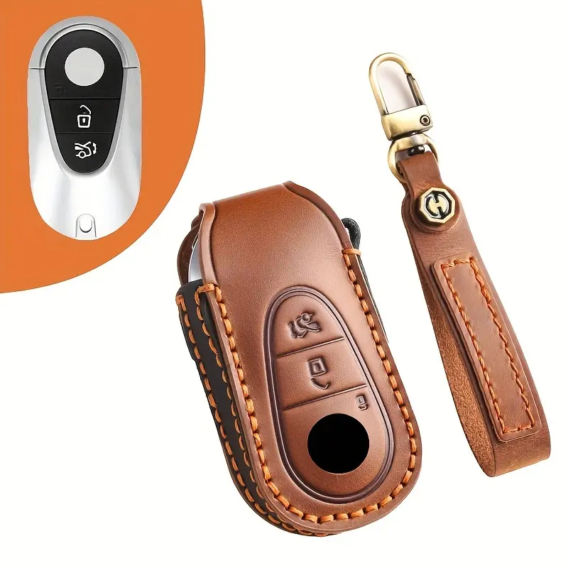 Hallmo Handmade PU Leather Car Key Case Cover, Compatible with Mercedes-Benz Key Fob, Luxury Gift for Father, Men's Key Holder for New 2021 Mercedes Maybach S450 S500 - Auto Accessories 2