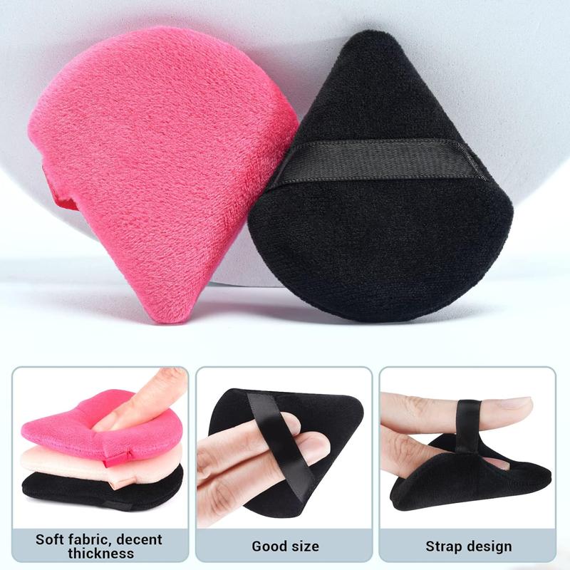 Powder Puff - 4 Pcs Triangle Velvet Makeup Puffs with Strap, Dual-Use Wet & Dry Sponge for Pressed Powder, Reusable Face Cosmetic Applicators for Cleansing and Setting Makeup 4