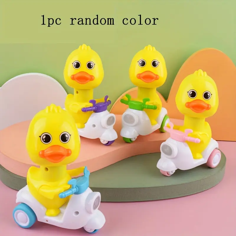 1 Set Press and Go Cartoon Yellow Duck Toy Cars, Plastic Scooter and Pull Back Duck Vehicles, Friction Powered Playset, Ideal for Goodie Bags and Birthday Christmas Gifts 5