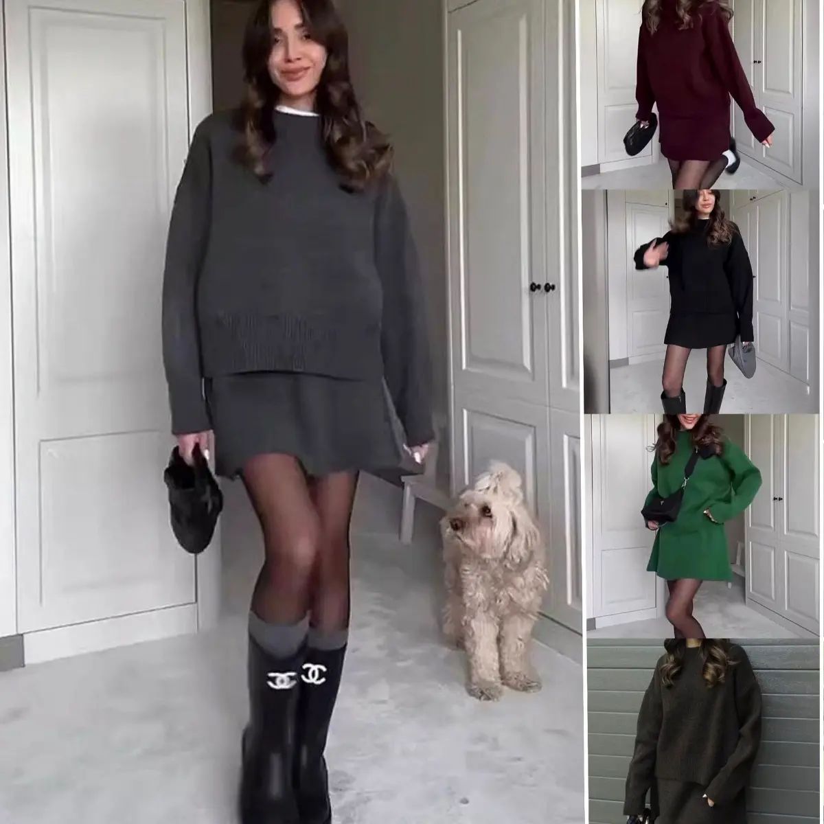Elegant Women's Sets Knitwear Autumn Winter Solid O-neck Pullover Long Sleeve Mini Skirts Set Woman Loose Casual Sweater Lady