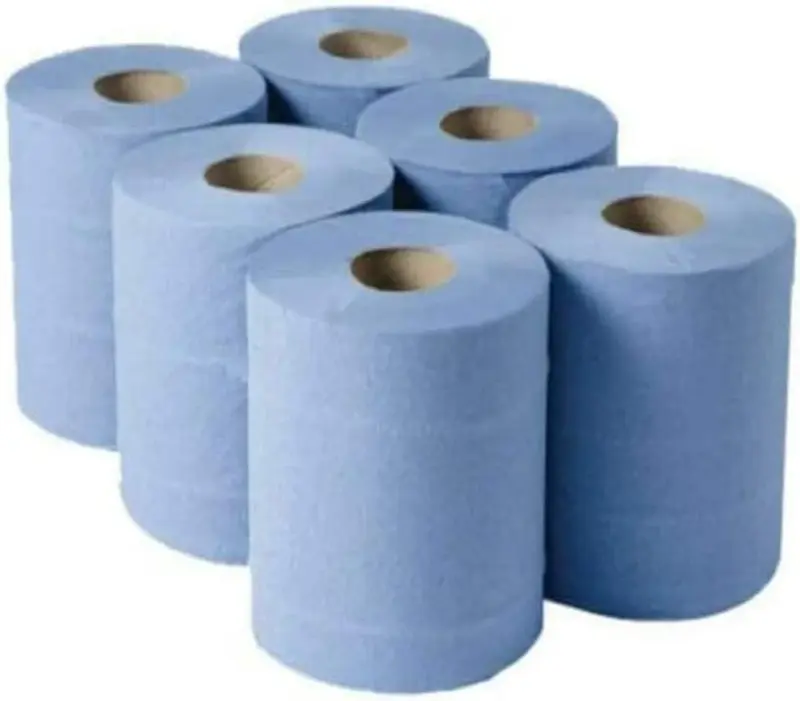 6 Pack Multipurpose Centrefeed Blue Hand Tissue Towel Rolls 0