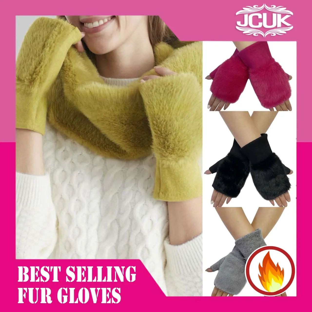 JCUKOUTLET Super Fluffy Faux Fur Fingerless Wrist Warmers Gloves Onesize