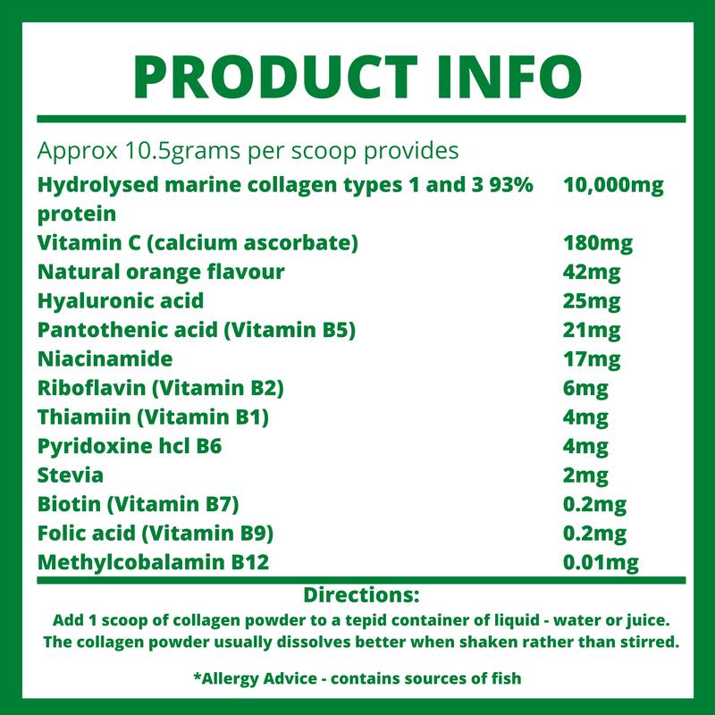 Pure Food Supplements Marine Collagen Powder - Hydrolyzed protein peptides with Hyaluronic Acid, Vitamin C, Biotin etc for Women, Men | Joints Hair Skin Nail Gut | Hydrolised Soluble Orange Flavor Healthcare Edible Natural Beauty Dietary 2