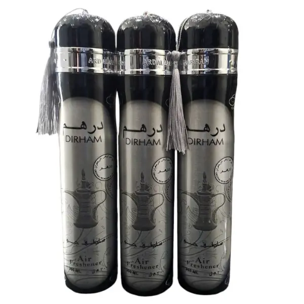 Viral Dubai Air Freshener Dirham Silver 300ml Multipack Combo Deal  - Fresh Floral Fragrance for Home and Car Ard Al Zaafaran - Scented, Household Lemon Oud Bottle Lavender Rose Cardamom Fruits Tropical Light Aroma Perfume 5