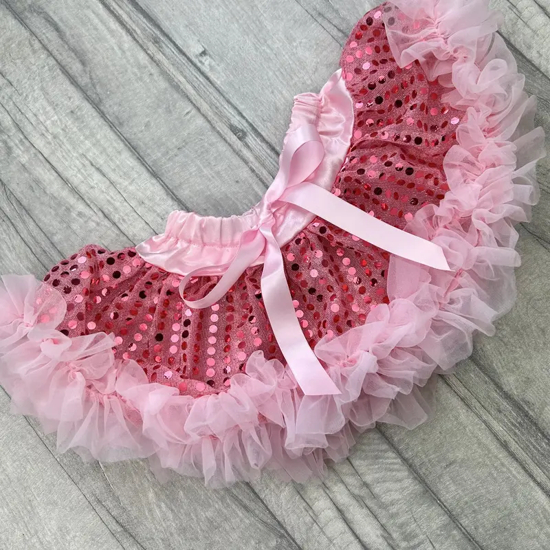 Baby Girls Pink Sequin Tutu Skirt with Bow Detail, Boutique Toddler Party Skirt 1