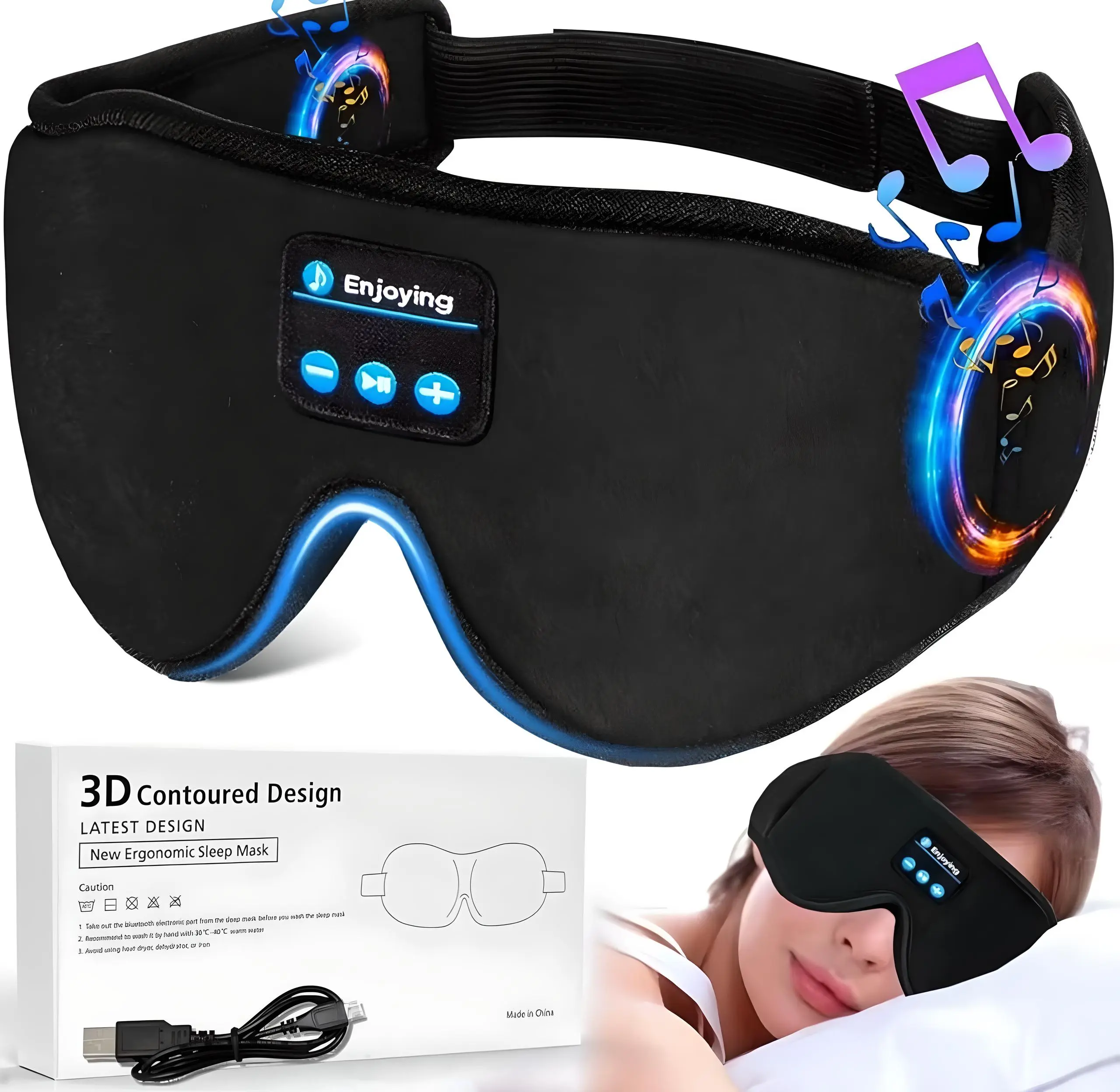 3D Bluetooth Sleep Headphone Eye Mask for Comfortable Sleep