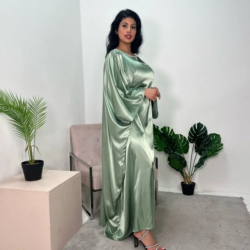 Ladies plain quality satin kaftan dress onesize uk 6-20 abaya lover 5
