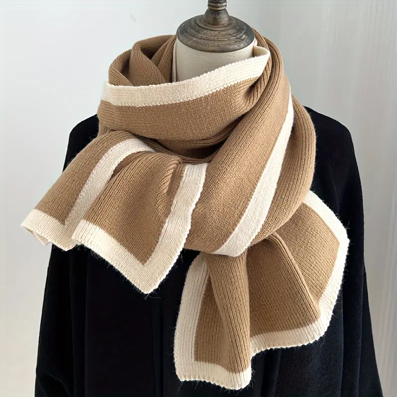 Cozy knit scarf in black & white-soft polyester, stretchy, warm neck warmer for winter-casual chic style, hand-washable, fashion accessory for men & women 3