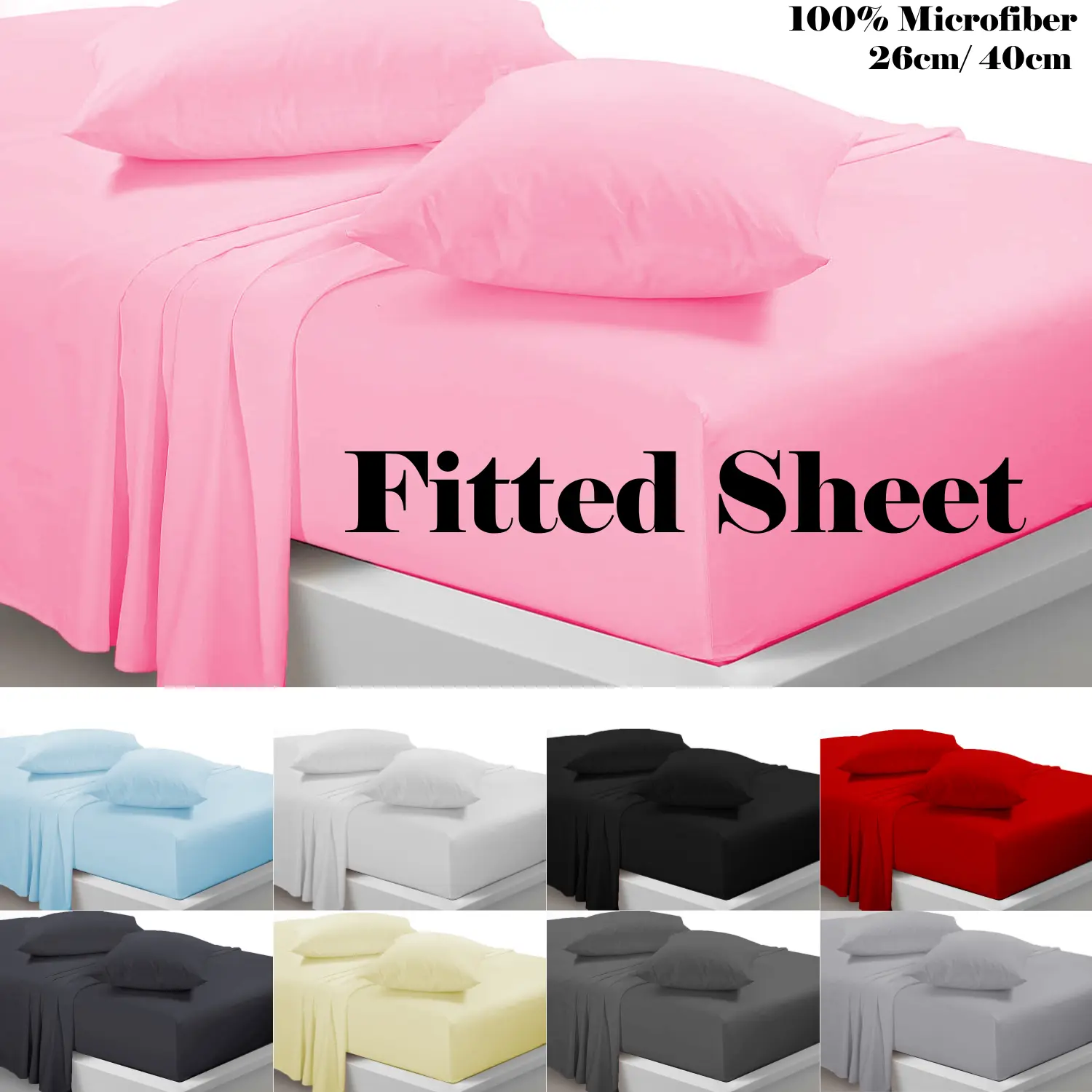 Best Quality Microfiber Fitted Bed Sheets Extra Deep Elastic Premium - Available in 25cm & 40cm Deep Options, Ultra Soft, Wrinkle-Free 10 Colours & 5 Sizes Single 4FT Double King Super-King