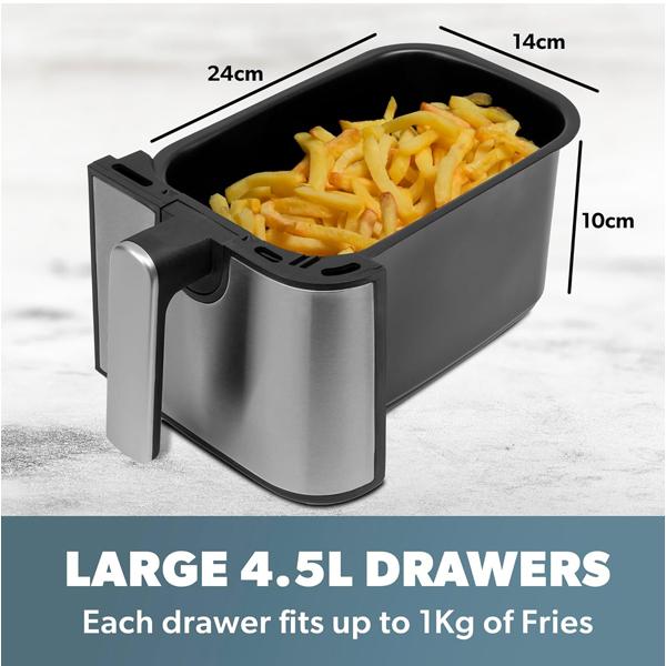 Daewoo Digital Double Drawer Air Fryer with Sync Function, Use Less Oil for Healthier Baking, Roasting and Grilling, 8 pre-set cooking Programs, 9 Liters, Family Sized, Black 6