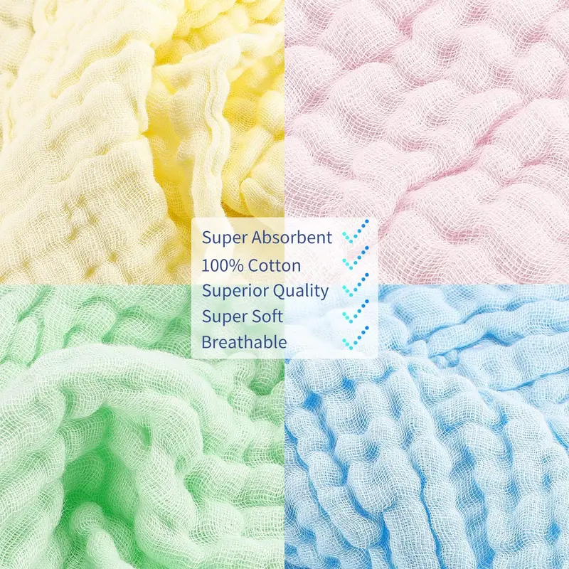 Muslin Cloths for Baby, 12x12 Inch Muslin Squares Soft Burp Cloths 6 Layers Cotton Newborn Hand Washcloths Baby Wash Cloths Reusable Baby Towels 8 Pack 2