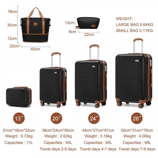 Kono 6 Piece ABS Travel Set with Hard Shell Suitcase Vanity Case Weekend Bag and Toiletry Bag suitcase bundle unbreakable tsa lock lugg 3