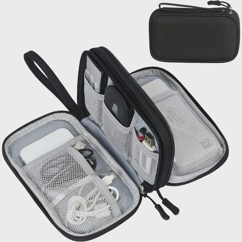 Armors USB Cable Storage Bag Organiser Portable Zipper Lightweight Solid Color Electronic Accessories Bag