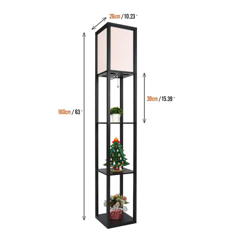 Floor Lamp Free Standing Wood 3-Tier Storage Shelf Reading Bedroom Living Room 6