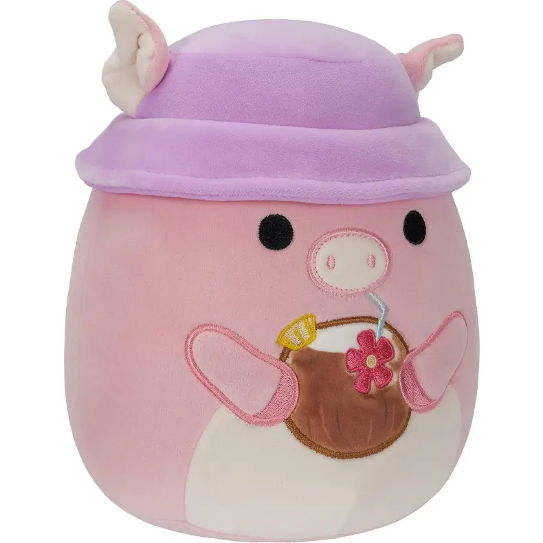 Squishmallows 7.5'' Pink Pig With Tropical Drink & Bucket Hat Plush