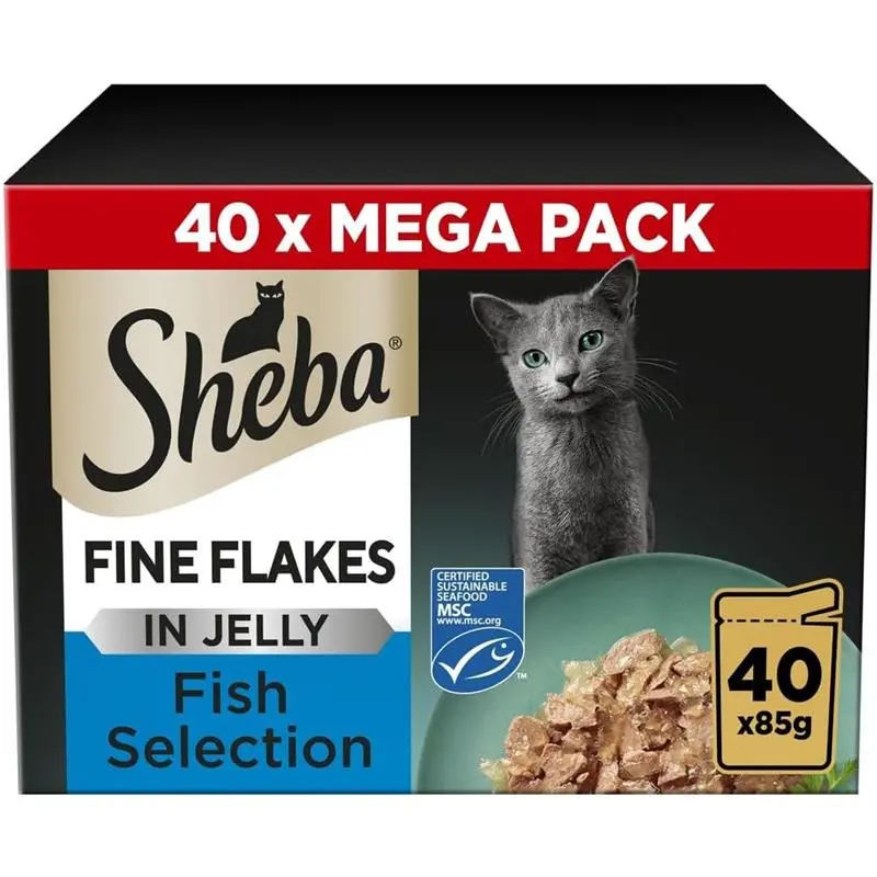 SHEBA - Adult Wet Cat Food Pouches - 40 x 85g - Fish Variety - Bulk Megapack with Jelly - 40 Pouches 1