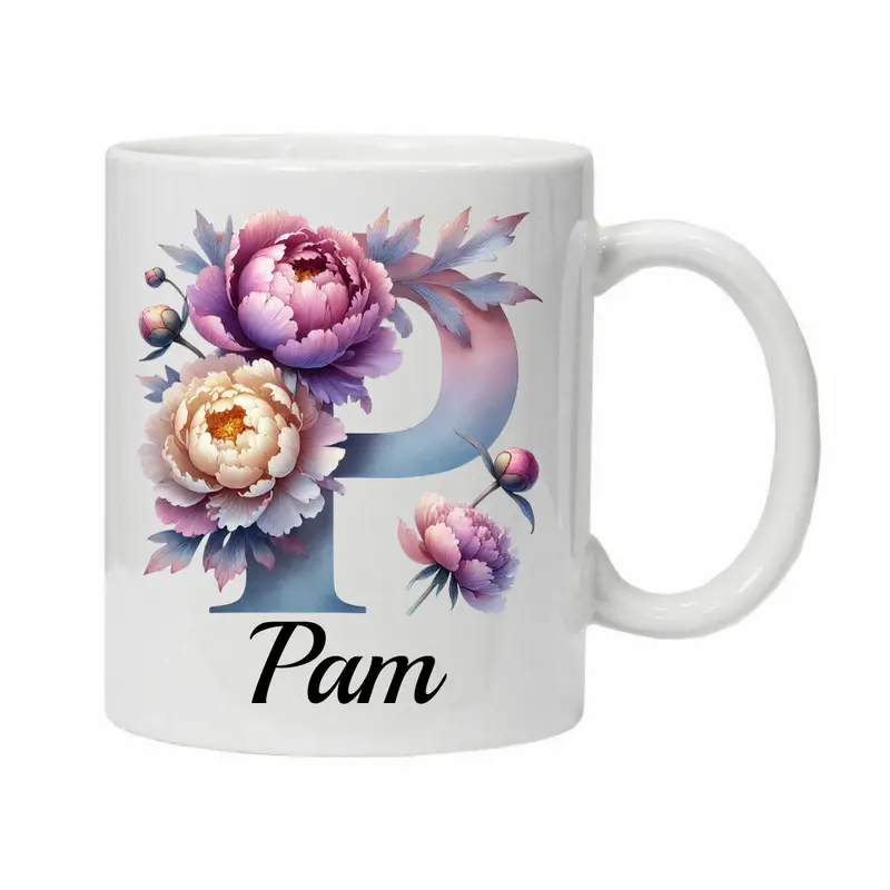 Personalised Mug Cup Peonies Beautiful Floral Initial Name Tea Coffee Boxed Gift Gifts for Her Peony Flowers 7