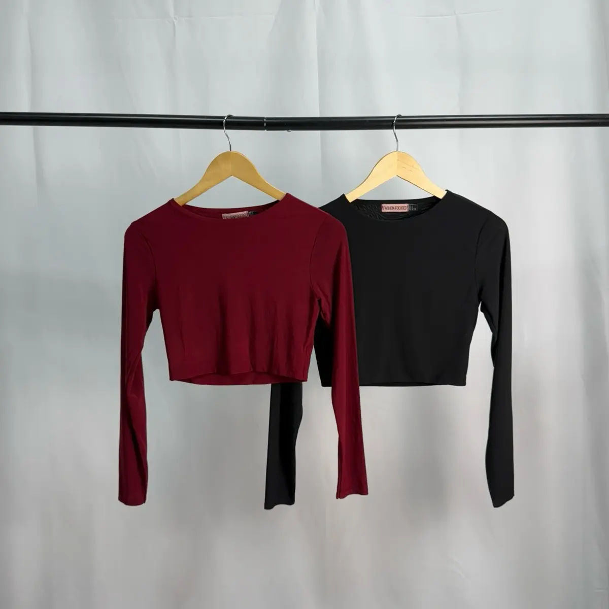Women's Basic Slinky Double Layer long sleeve Crop Top - Womenswear