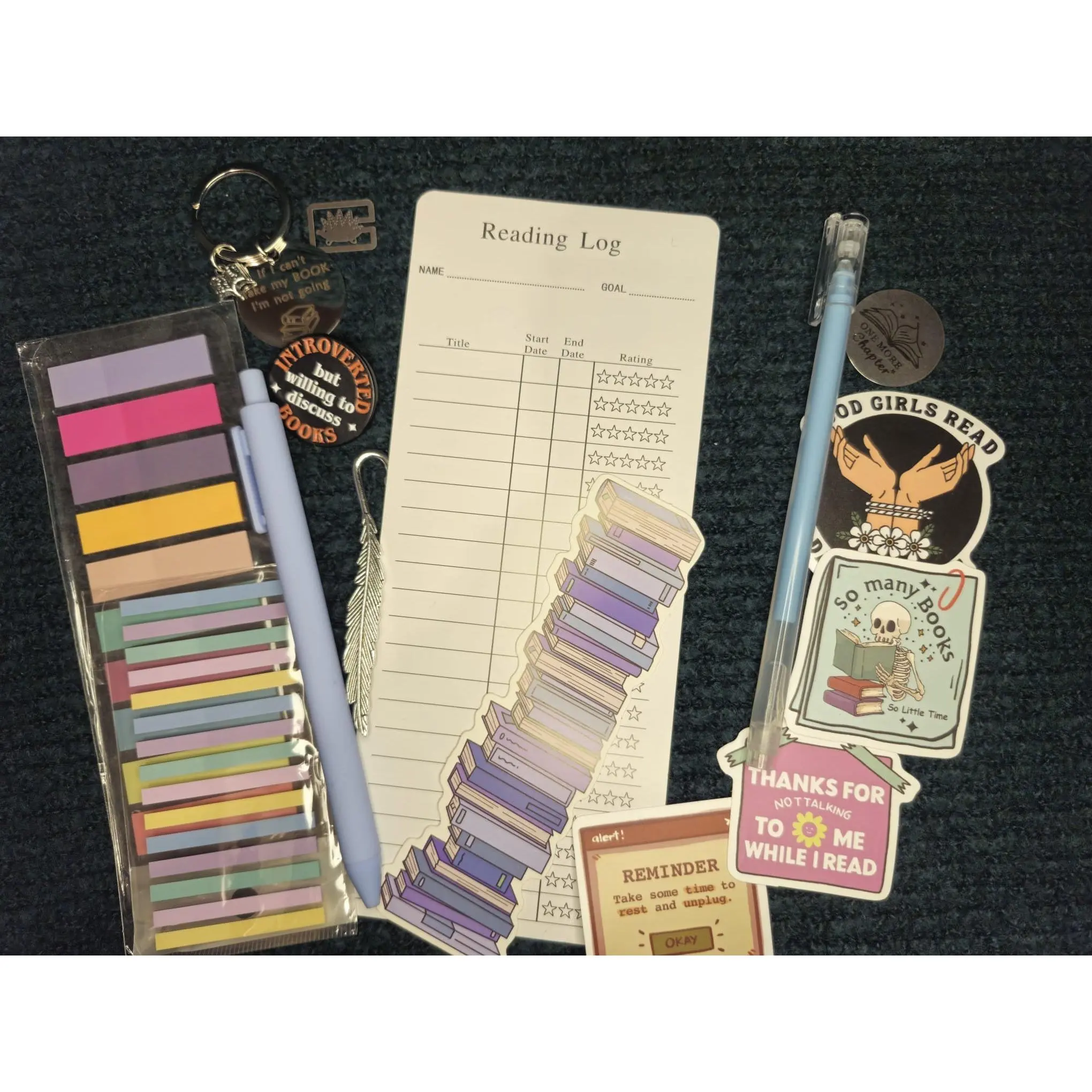 Bookish Bundle - variety of bookmarks, pins, pens, booklights and stickers