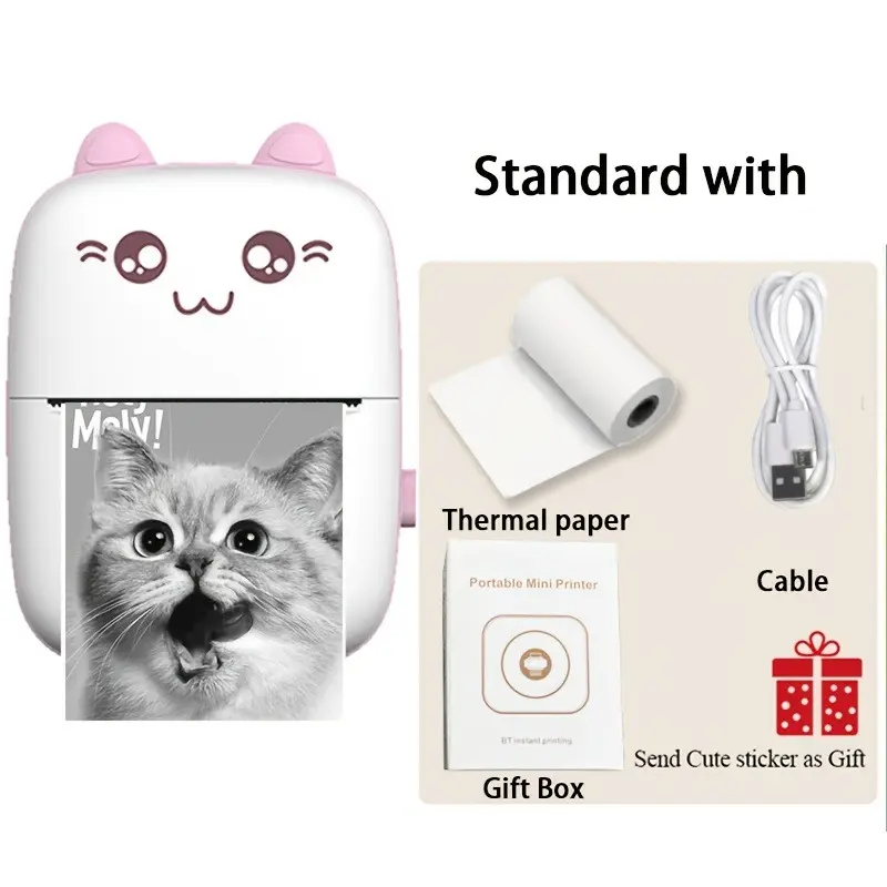 Portable Printer, Mini Pocket Wireless BT Thermal Printers for Smartphone, BT Inkless Printing Gift for Label Receipt Photo Notes Study Home Office 2