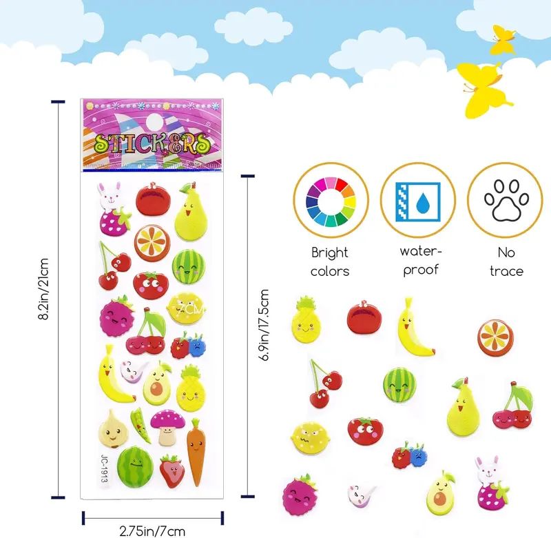 50 Sheets Puffy Stickers for Kids, 1000+ Children 3D Stickers Party Bag Filler for Party Rewarding Gifts Scrapbooking Including Animals Letter Fish Dinosaurs Numbers Fruits Trucks Airplane 2