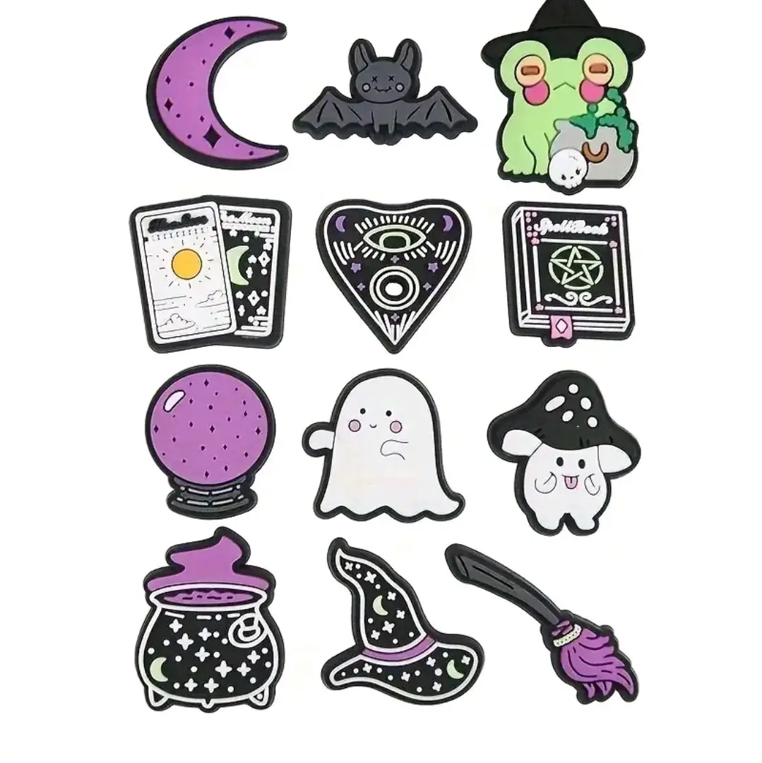 12 Halloween Spooky Witchcraft Goth Croc Clog Rubber Charms Jibbitz for Custom Shoe Decoration - Footwear uk
