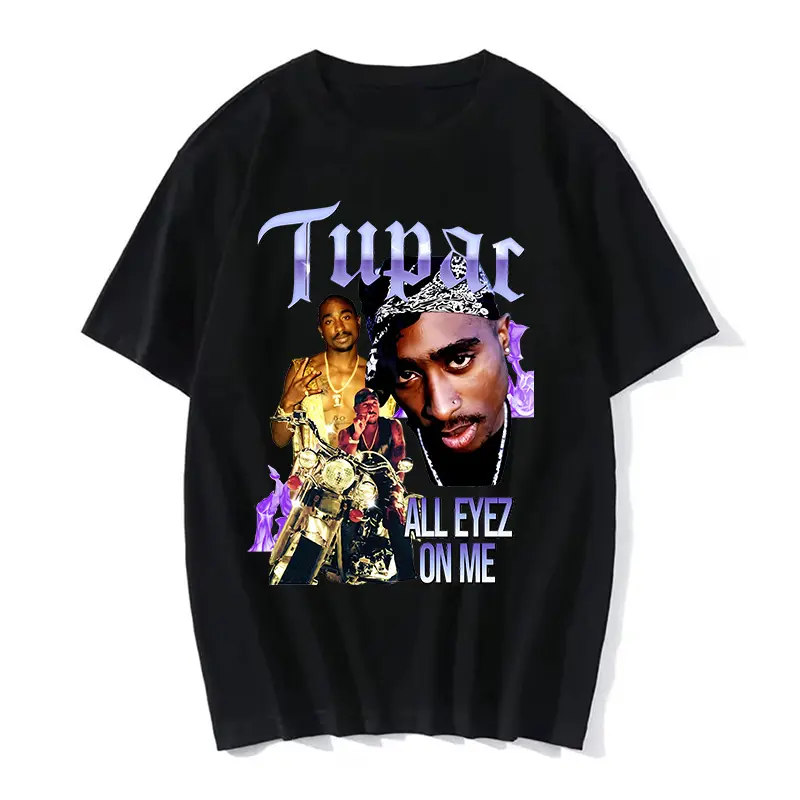 Summer Fashion T-shirt Rapper Tupac Top Hip Hop Street Wear Oversized Short Sleeve T shirt Men's And Women's Tshirts 2