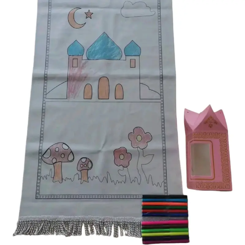 Colouring Prayer Mat set includes prayer mat, fabric coloured pencils, and a box. 8