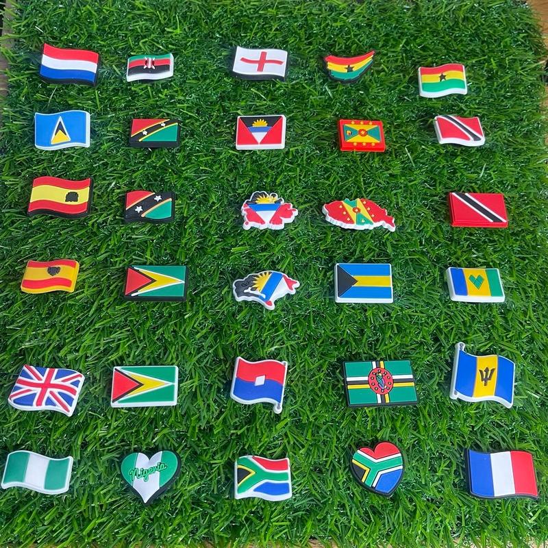 World Flags Shoe Charm croc Charms Jibbitz for crocs Clogs shoe accessories culture day rep your flag African Caribbean European Flags food plush Footwear Decor 0
