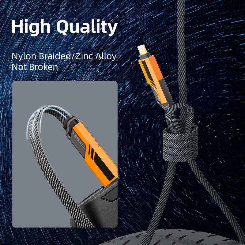 concepta london USB C to Lightning Cable [60W Fast Charging Data Sync] Nylon Braided iPhone iPad Charger Cable, Multi Charger Cable, 4 in 1 With Lightning/USB C/USB A Ports,  Yellow , Black Alloy Mobile Android Cord Devices Electronic Smartphone Cellphone 2