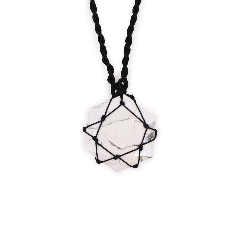 White Howlite Hexagon Pendant – Calming Gemstone Necklace 1