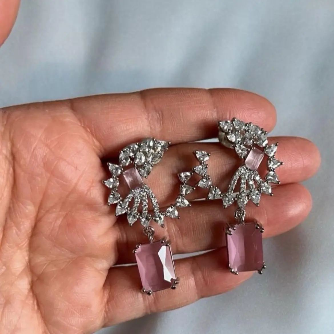 Gorgeous Pink Crystal Drop Earrings, Asian Jewellery, Bridal, Pink Earrings