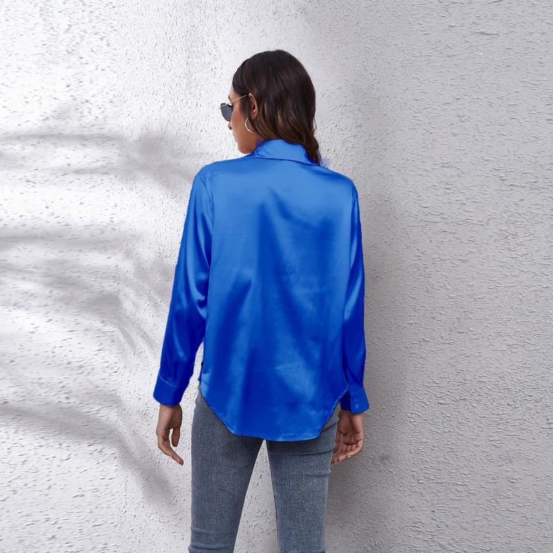 Product Introduction of Women's Satin Satin Imitation Silk Long Sleeved Shirt Elegant V-neck Retro Style Multicolor Shirt Top-Looki Ngi 6